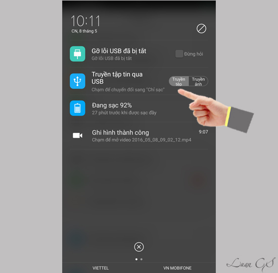 Chọn truyền tệp để chấp nhận kết nối
